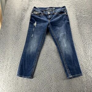 Seven 7 Jeans Women 32x26 Blue Denim Cotton Straight Distressed Low-Rise Stretch